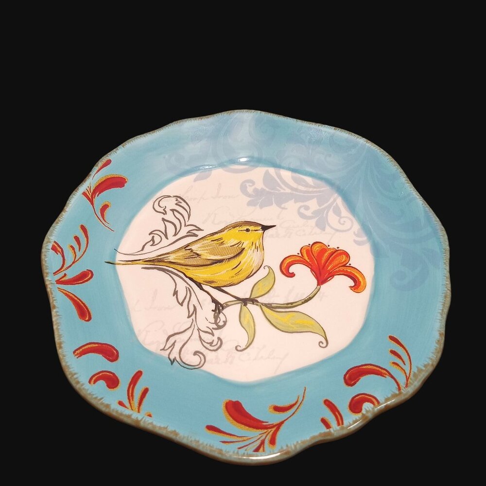 Ashland Michaels Folk Bird Plates Set Of 2 6 In Yellow Blue Shadow Script - Picture 3 of 9